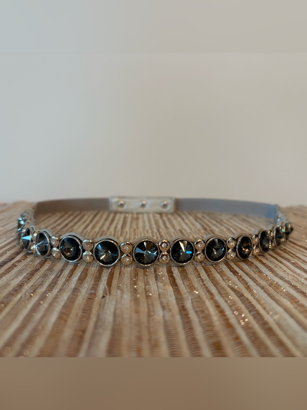 White House Black Market Silver Belt with Gray and White Crystals